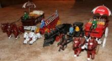 Five Die Cast or Cast Iron Horse and Cart and Train Sets