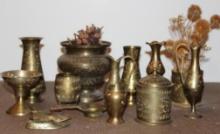 Collection of Beautiful Etched Brass Jars and Vessels