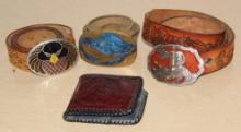 Three Leather Belts with Cool Colorful Inlay Belt Buckles and Wallet