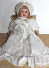 Porcelain Baby Doll in Christening-Style Dress