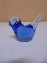 Blue Art Glass Bird Paperweight