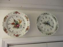 Two Round Porcelain Quartz Plate Clocks