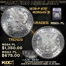 ***Auction Highlight*** 1878-p 8tf Morgan Dollar 1 Graded ms63+ PL By SEGS (fc)