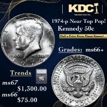 1974-p Kennedy Half Dollar Near Top Pop! 50c Graded ms66+ BY SEGS